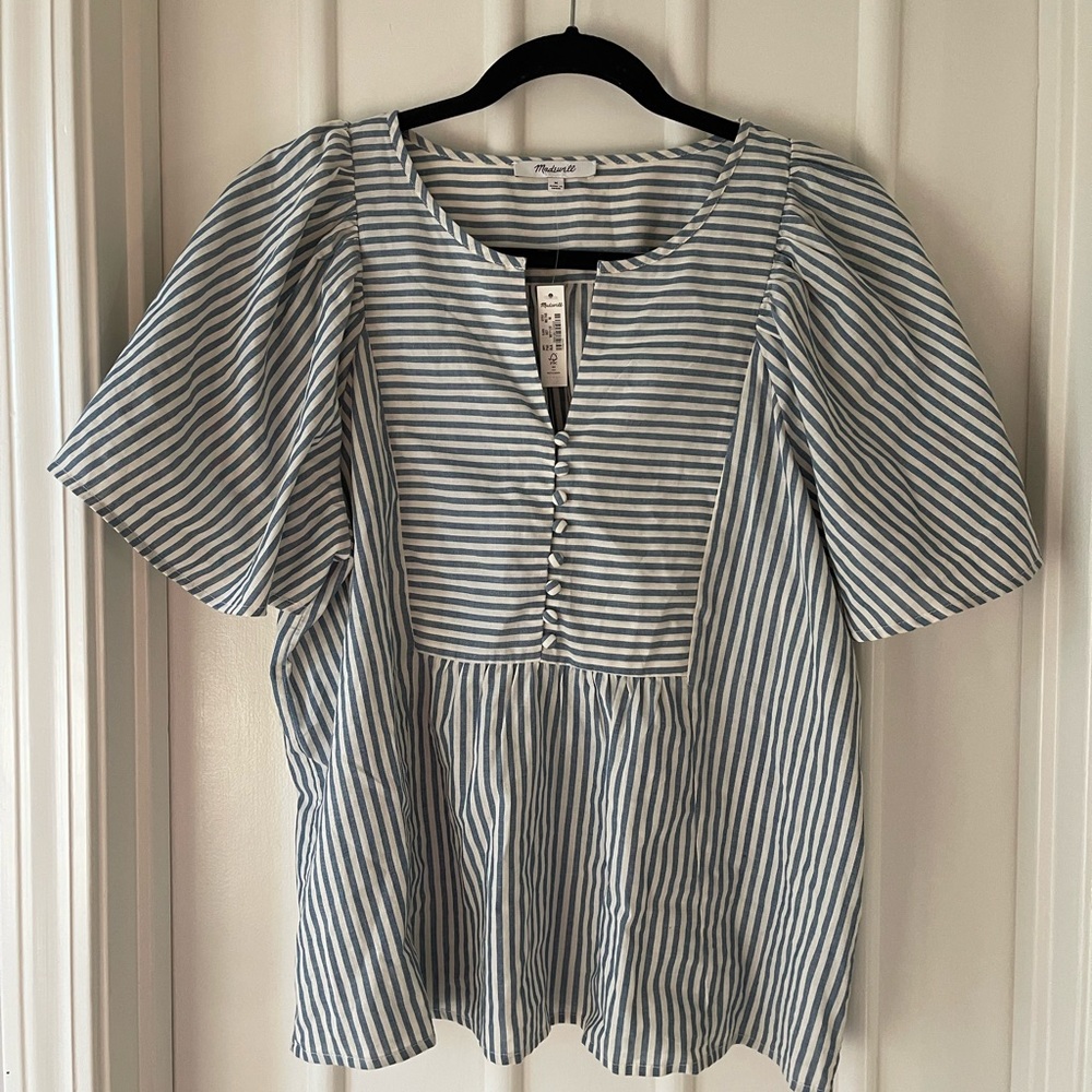 NWT Madewell Courtyard Flutter-Sleeve Top in Stripe - Picture 3 of 8